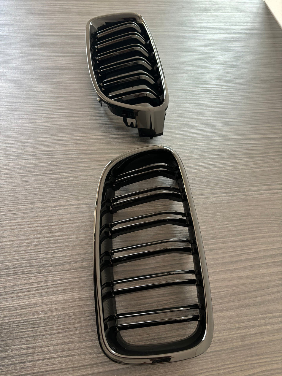 Grile centrale duble compatibile cu Bmw seria 3 F30 F31(2012-2018) negru lucios