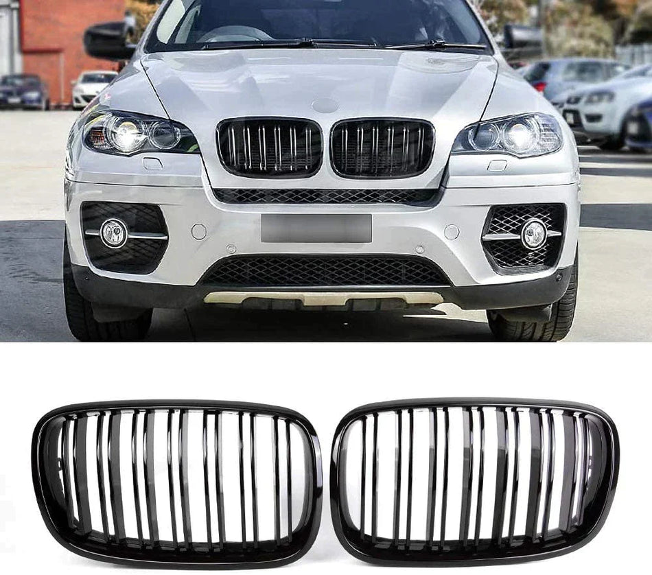 Grile centrale duble compatibile cu BMW X6 M style E71(2008-2014) negru lucios
