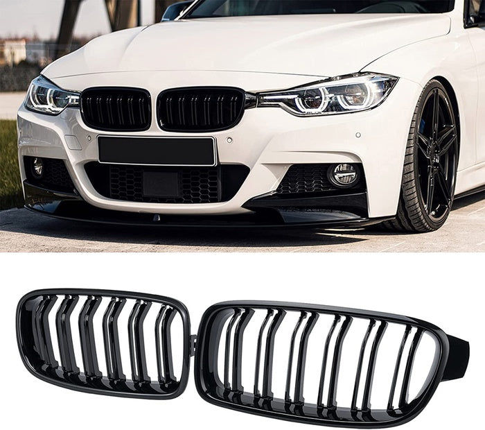 Grile centrale duble compatibile cu Bmw seria 3 F30 F31(2012-2018) negru lucios