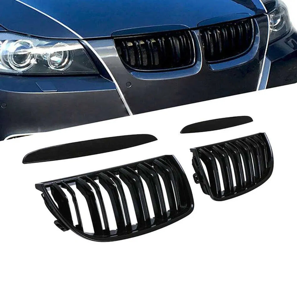 Grile centrale duble M3 style compatibile cu BMW seria 3 e90 e91 NFL (2005-2008) negru lucios